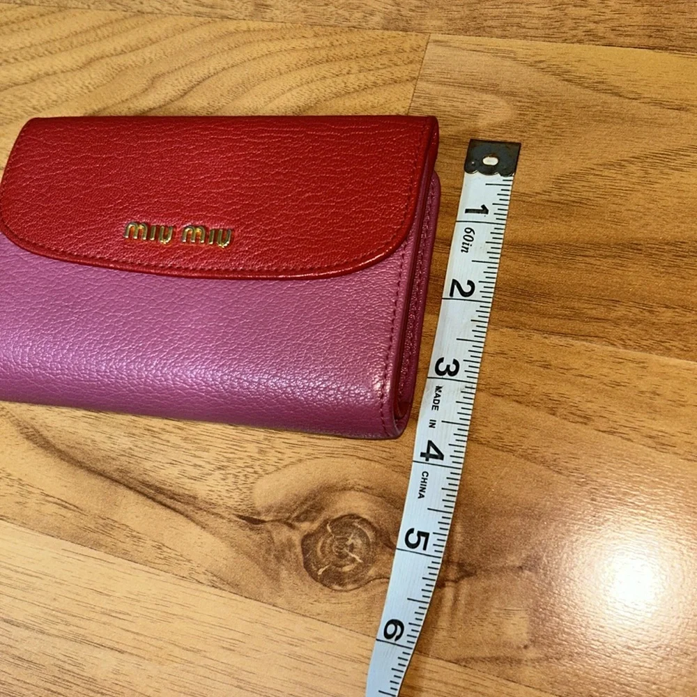 Authentic Miu Miu Goatskin Madras Bicolor Flap Wallet Fuoco Bruyere